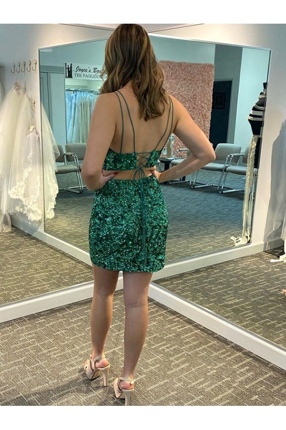 Sleeveless V-Neck Velvet Sequin Shamrock Green Short Formal Dress Leicester