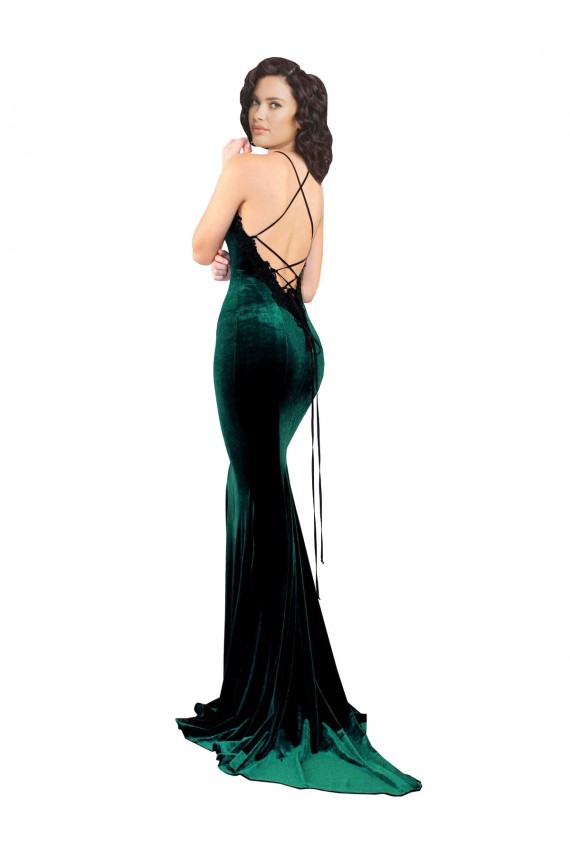 Sleeveless High Neck Stretch Velvet Dark Green Sweep Train Formal Evening Gown / Prom Dress / Bridesmaid Dress Leicester