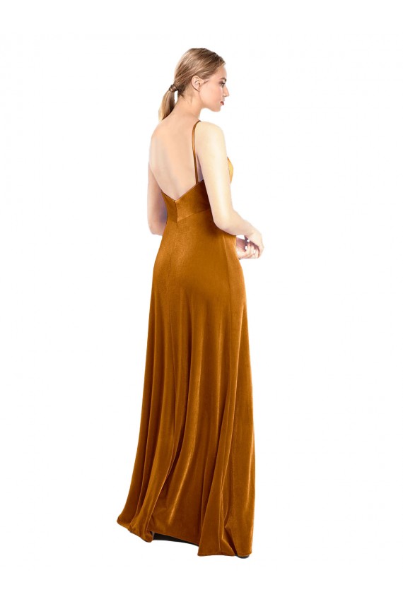 Sleeveless Cowl Neck Stretch Velvet Gold Long Prom Dress / Bridesmaid Dress Leicester