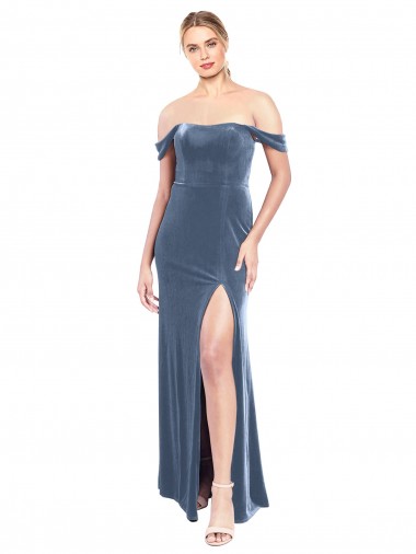 Sleeveless Strapless Stretch Velvet Dusty Blue Long Prom Dress / Bridesmaid Dress Leicester