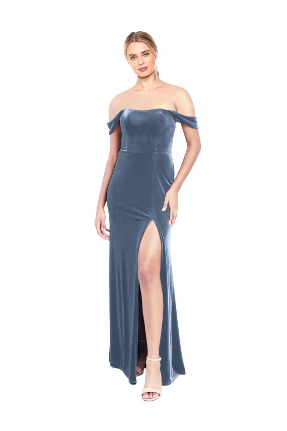 Sleeveless Strapless Stretch Velvet Dusty Blue Long Prom Dress / Bridesmaid Dress Leicester
