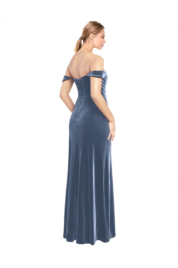 Sleeveless Strapless Stretch Velvet Dusty Blue Long Prom Dress / Bridesmaid Dress Leicester