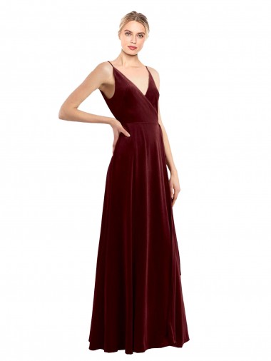 Sleeveless V-Neck Stretch Velvet Burgundy Long Bridesmaid Dress / Evening Dress Leicester