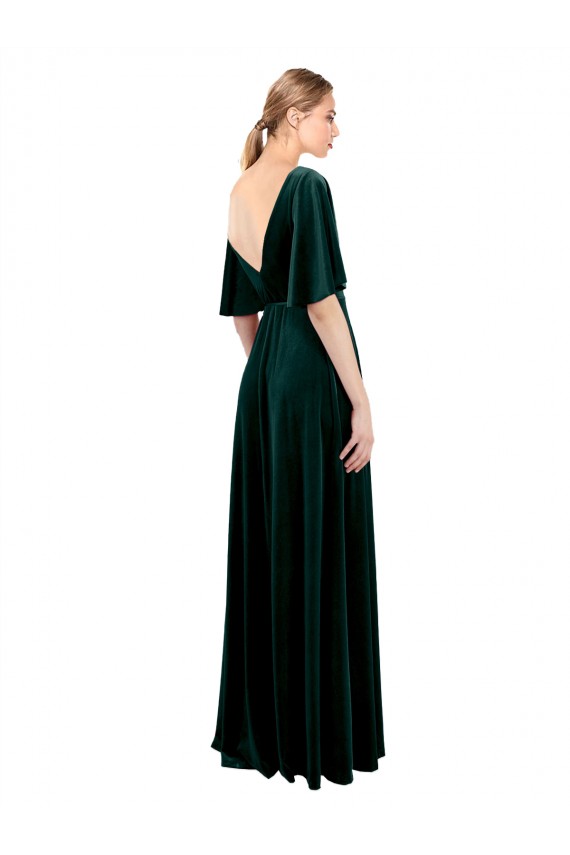Flutter Sleeves V-Neck Stretch Velvet Dark Green Long Prom Dress / Bridesmaid Dress Leicester
