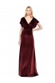 Flutter Sleeves V-Neck Stretch Velvet Burgundy Long Prom Dress / Bridesmaid Dress Leicester