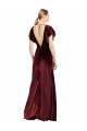 Flutter Sleeves V-Neck Stretch Velvet Burgundy Long Prom Dress / Bridesmaid Dress Leicester