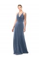 Sleeveless Cowl Neck Stretch Velvet Dusty Blue Long Prom Dress / Bridesmaid Dress Leicester