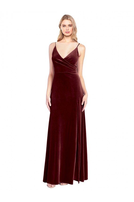 Sleeveless V-Neck Stretch Velvet Burgundy Long Black Tie Prom Dress / Bridesmaid Dress Leicester