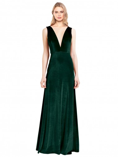 Sleeveless V-Neck Stretch Velvet Dark Green Long Bridesmaid Dress / Formal Dress Leicester