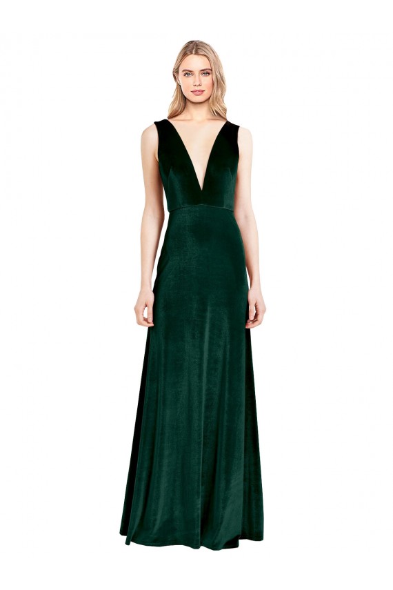 Sleeveless V-Neck Stretch Velvet Dark Green Long Bridesmaid Dress / Formal Dress Leicester