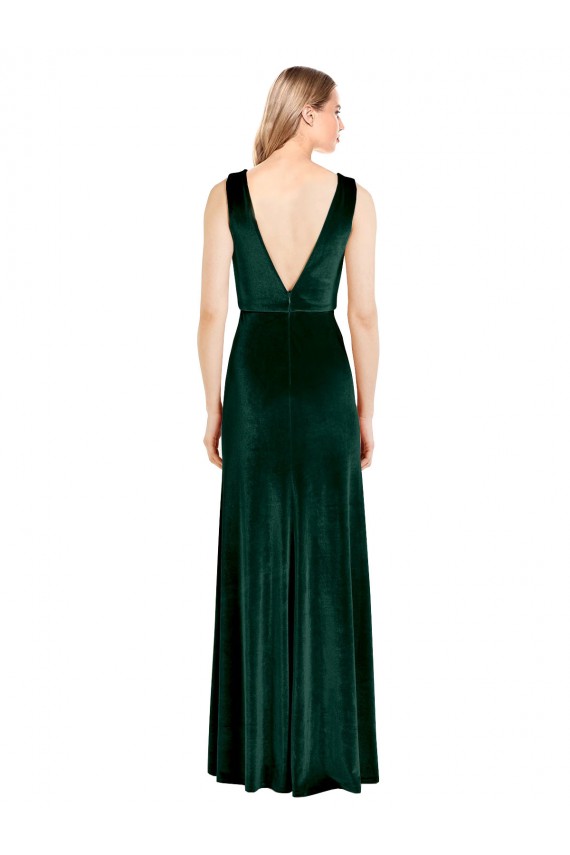 Sleeveless V-Neck Stretch Velvet Dark Green Long Bridesmaid Dress / Formal Dress Leicester