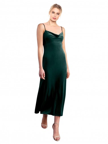 Sleeveless Cowl Neck Stretch Velvet Dark Green Midi Length Prom Dress / Bridesmaid Dress Leicester