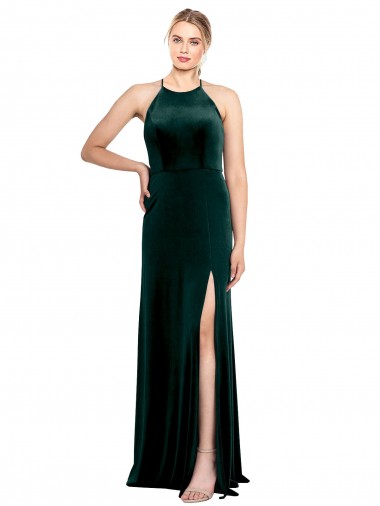 Sleeveless Jewel Neck Stretch Velvet Dark Green Long Prom Dress / Bridesmaid Dress Leicester