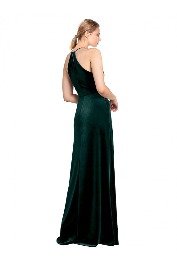 Sleeveless Jewel Neck Stretch Velvet Dark Green Long Prom Dress / Bridesmaid Dress Leicester