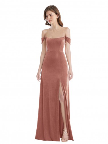 Sleeveless Off the Shoulder Stretch Velvet Cinnamon Rose Long Semi Formal Evening Dress / Prom Dress / Bridesmaid Dress Leicester