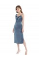 Sleeveless One Shoulder Stretch Velvet Dusty Blue Long Semi Formal Evening Dress / Prom Dress / Bridesmaid Dress Leicester