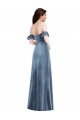 Ruffle Sleeves Off the Shoulder Stretch Velvet Dusty Blue Long Formal Dress / Bridesmaid Dress Leicester