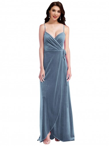 Sleeveless Sweetheart Stretch Velvet Dusty Blue Long Semi Formal Evening Dress / Prom Dress / Bridesmaid Dress Leicester