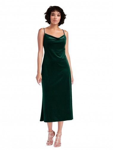 Sleeveless Cowl Neck Stretch Velvet Dark Green Midi Length Black Tie Evening Gown / Prom Dress / Bridesmaid Dress Leicester