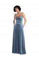 Sleeveless Cowl Neck Stretch Velvet Dusty Blue Long Semi Formal Evening Dress / Prom Dress / Bridesmaid Dress Leicester