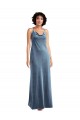 Sleeveless Cowl Neck Stretch Velvet Dusty Blue Long Bridesmaid Dress / Evening Dress Leicester