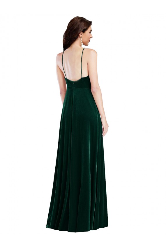 Sleeveless High Neck Stretch Velvet Dark Green Long Semi Formal Evening Dress / Prom Dress / Bridesmaid Dress Leicester