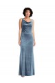 Sleeveless Cowl Neck Stretch Velvet Dusty Blue Long Evening Dress / Bridesmaid Dress Leicester