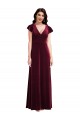 Flutter Sleeves V-Neck Stretch Velvet Burgundy Long Semi Formal Evening Dress / Prom Dress / Bridesmaid Dress Leicester