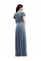 Flutter Sleeves V-Neck Stretch Velvet Dusty Blue Long Black Tie Evening Gown / Prom Dress / Bridesmaid Dress Leicester
