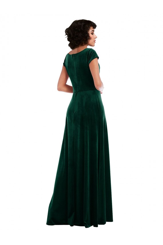 Cap Sleeves Cowl Neck Stretch Velvet Dark Green Long Black Tie Evening Gown / Prom Dress / Bridesmaid Dress Leicester