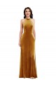 Sleeveless High Neck Stretch Velvet Gold Long Semi Formal Evening Dress / Prom Dress / Bridesmaid Dress Leicester