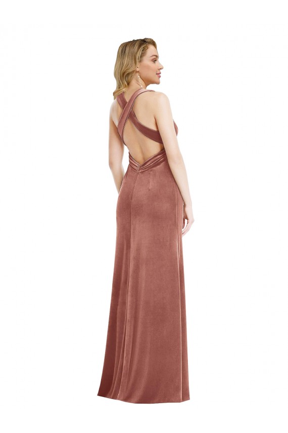 Sleeveless V-Neck Stretch Velvet Cinnamon Rose Long Bridesmaid Dress / Evening Dress Leicester