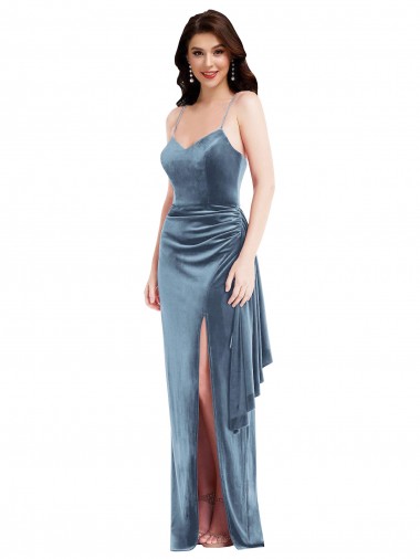 Sleeveless Sweetheart Stretch Velvet Dusty Blue Long Formal Evening Gown / Prom Dress / Bridesmaid Dress Leicester