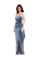 Sleeveless Sweetheart Stretch Velvet Dusty Blue Long Formal Evening Gown / Prom Dress / Bridesmaid Dress Leicester