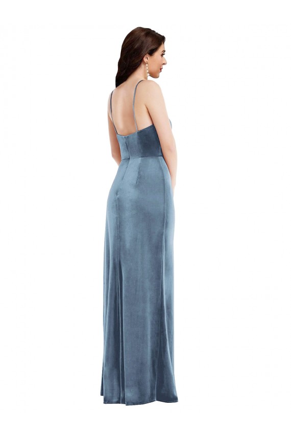 Sleeveless Sweetheart Stretch Velvet Dusty Blue Long Formal Evening Gown / Prom Dress / Bridesmaid Dress Leicester