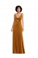 Sleeveless V-Neck Stretch Velvet Gold Long Semi Formal Evening Dress / Prom Dress / Bridesmaid Dress Leicester