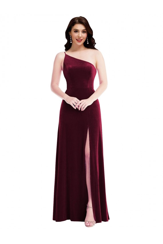 Sleeveless One Shoulder Stretch Velvet Burgundy Long Black Tie Evening Dress / Prom Dress / Bridesmaid Dress Leicester