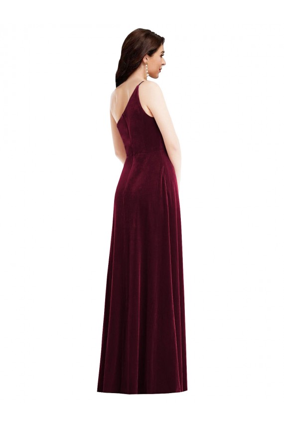 Sleeveless One Shoulder Stretch Velvet Burgundy Long Black Tie Evening Dress / Prom Dress / Bridesmaid Dress Leicester