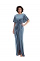 Flutter Sleeves Stretch Velvet Dusty Blue Long Semi Formal Evening Dress / Prom Dress / Bridesmaid Dress Leicester