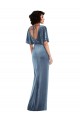 Flutter Sleeves Stretch Velvet Dusty Blue Long Semi Formal Evening Dress / Prom Dress / Bridesmaid Dress Leicester