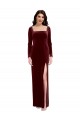 Long Sleeves Square Neck Stretch Velvet Burgundy Long Prom Dress / Bridesmaid Dress Leicester