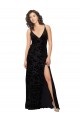 Sleeveless V-Neck Floral Velvet & Stretch Velvet Black Long Bridesmaid Dress Leicester