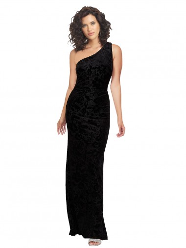 Sleeveless One Shoulder Floral Velvet & Stretch Velvet Black Long Bridesmaid Dresses Leicester