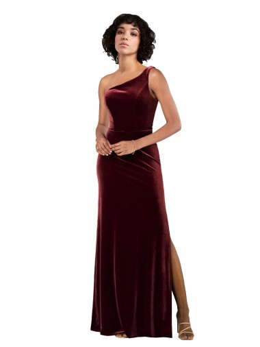Sleeveless One Shoulder Stretch Velvet Burgundy Long Formal Evening Gown / Prom Dress / Bridesmaid Dress Leicester