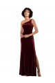 Sleeveless One Shoulder Stretch Velvet Burgundy Long Formal Evening Gown / Prom Dress / Bridesmaid Dress Leicester