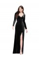 Long Sleeves V-Neck Stretch Velvet Black Long Formal Evening Gown / Prom Dress / Bridesmaid Dress Leicester