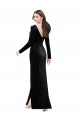 Long Sleeves V-Neck Stretch Velvet Black Long Formal Evening Gown / Prom Dress / Bridesmaid Dress Leicester