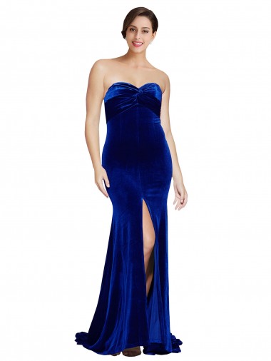Sleeveless Strapless Stretch Velvet Royal Blue Sweep Train Formal Evening Gown / Prom Dress / Bridesmaid Dress Leicester