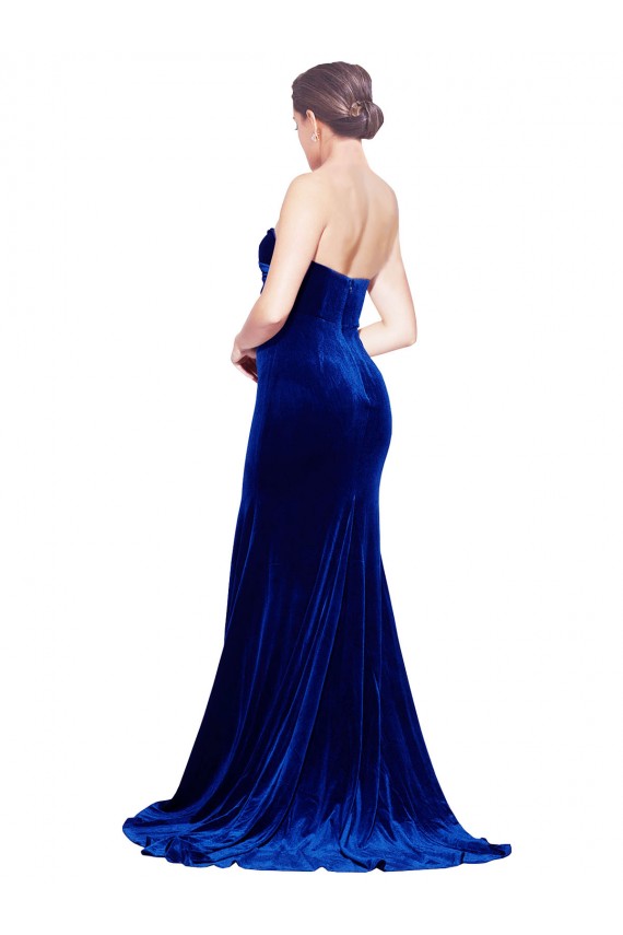 Sleeveless Strapless Stretch Velvet Royal Blue Sweep Train Formal Evening Gown / Prom Dress / Bridesmaid Dress Leicester