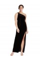 Sleeveless One Shoulder Stretch Velvet Black Long Formal Evening Gown / Prom Dress / Bridesmaid Dress Leicester